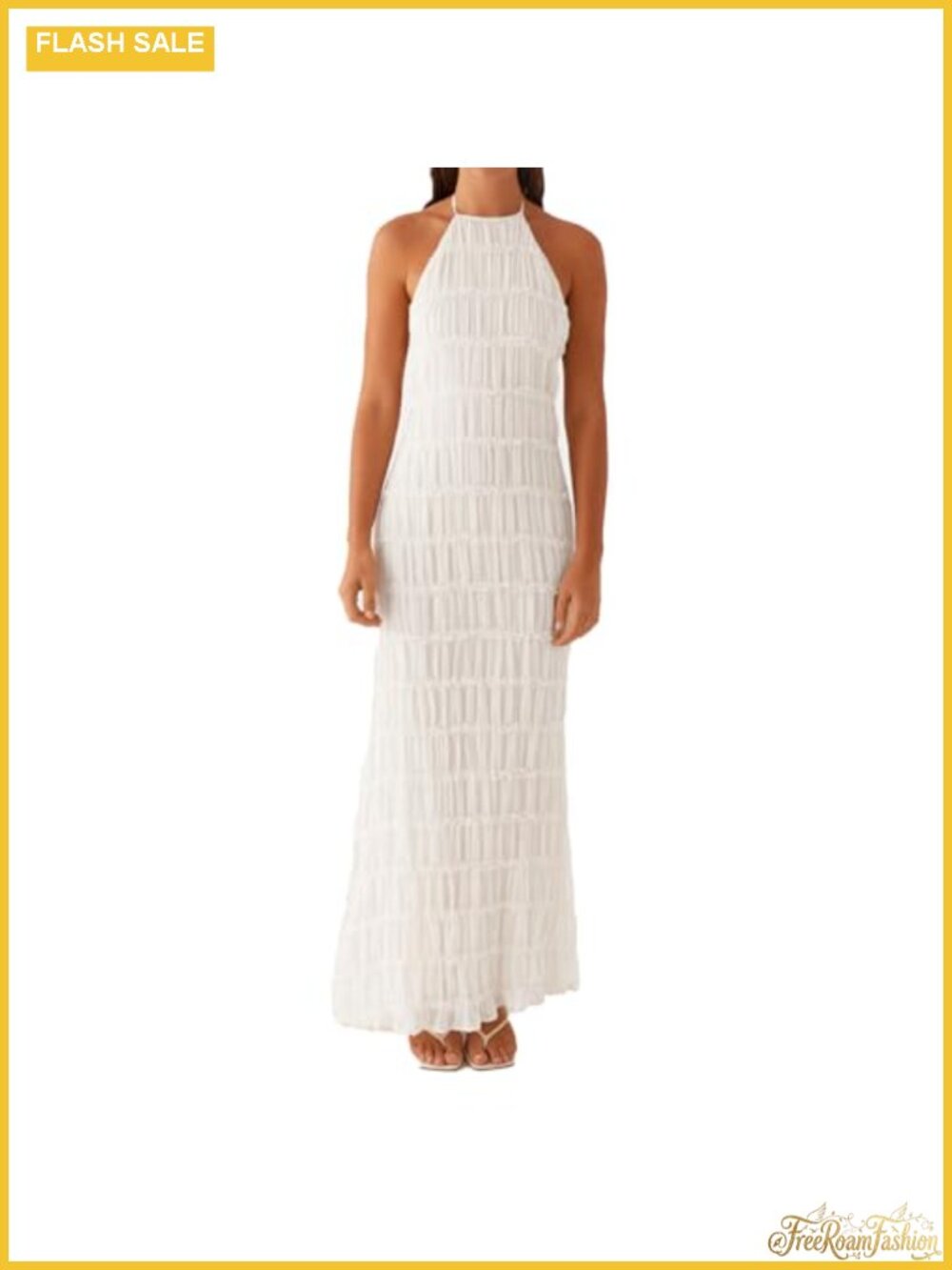 Backless Halter Maxi Dress Textured A-Line Sleeveless Wedding Guest